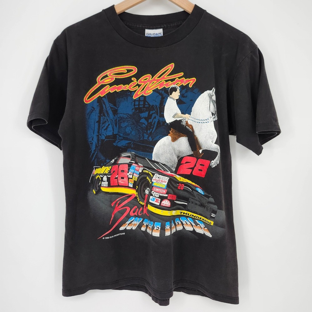 Black Vintage 1996 Ernie Irvan NASCAR Racing T-Shirt Size M Unfinished Business - Picture 9 of 9
